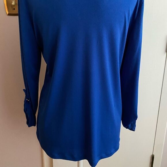 Jules & Leopold Royal Blue Chain Lace-Up Blouse | V-Neck, Roll Tab Sleeves | Siz - Picture 7 of 9
